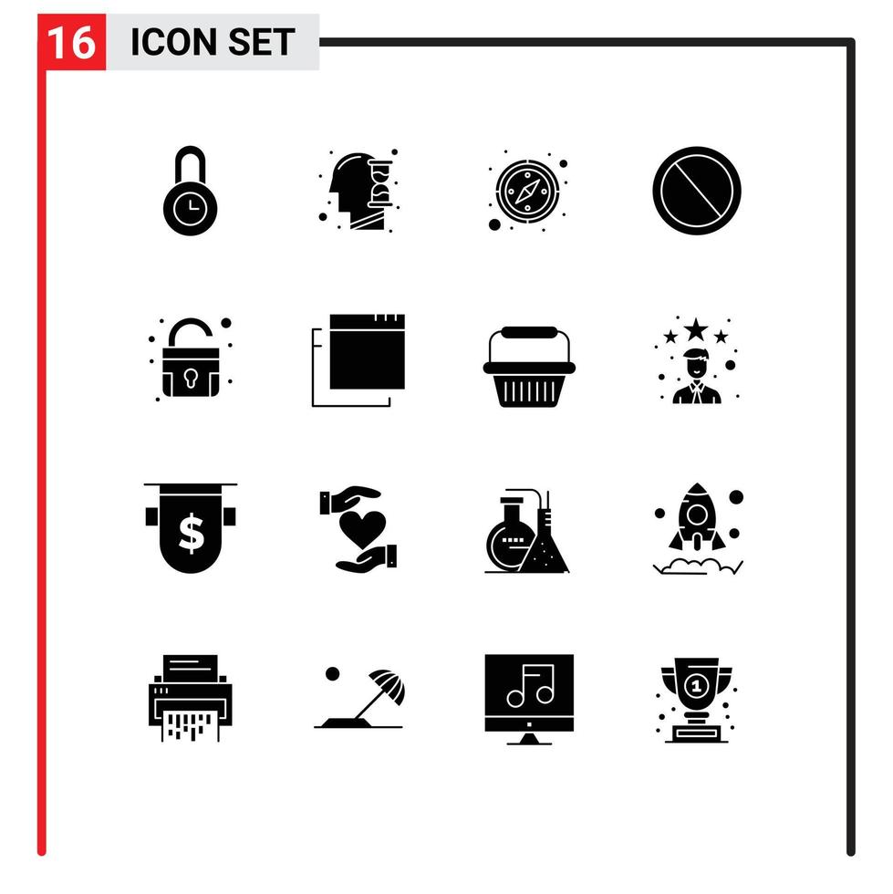 16 Creative Icons Modern Signs and Symbols of unlock lock direction ui garbage Editable Vector Design Elements