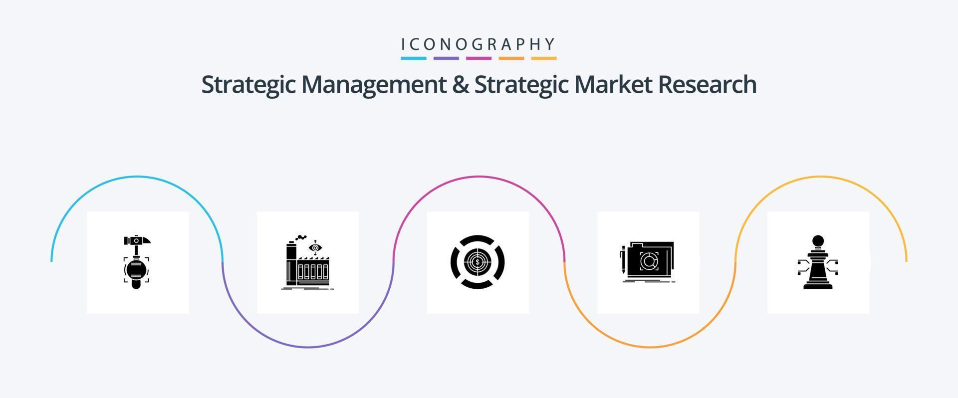 Strategic Management And Strategic Market Research Glyph 5 Icon Pack Including laptop. file. dart. target. folder vector