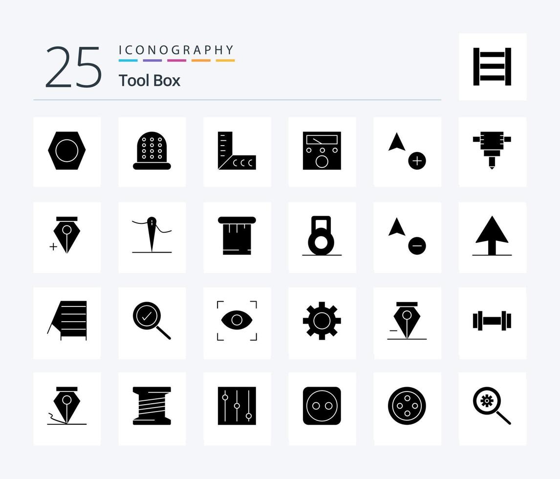 Tools 25 Solid Glyph icon pack including pen. add. ampere. jackhammer. copy vector