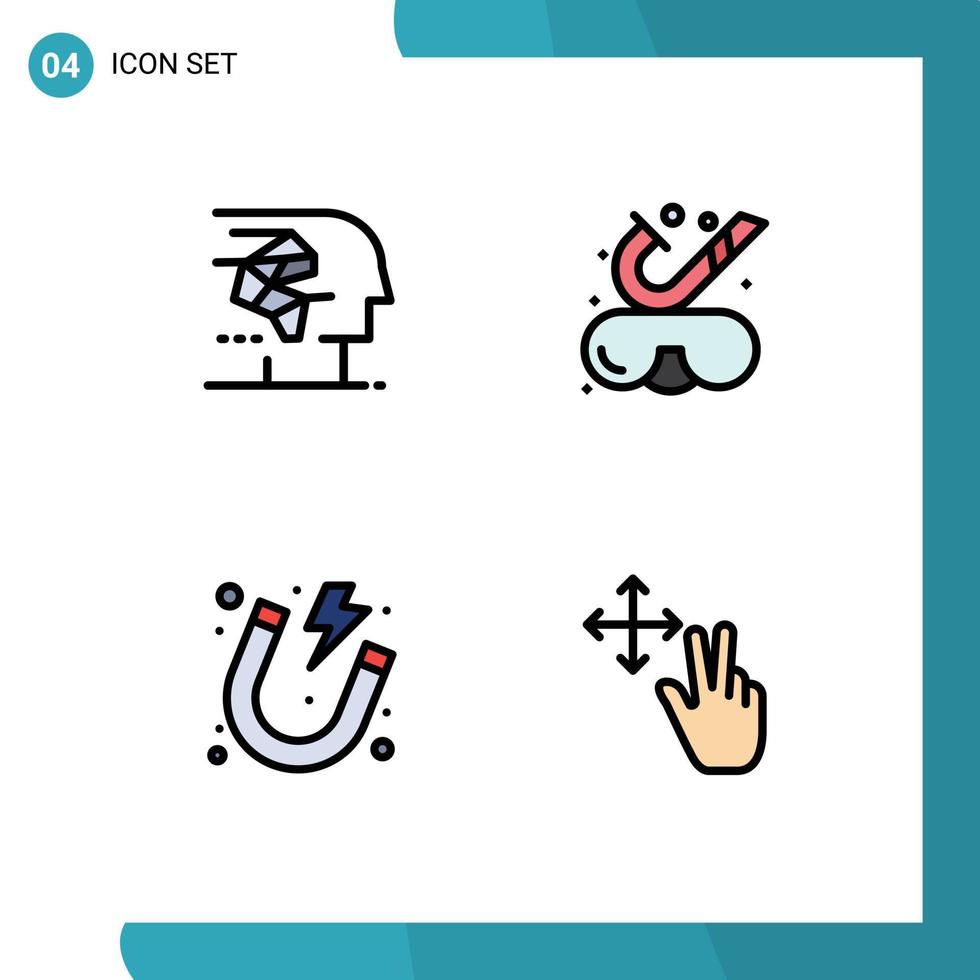Pack of 4 Modern Filledline Flat Colors Signs and Symbols for Web Print Media such as android electricity human goggles power Editable Vector Design Elements