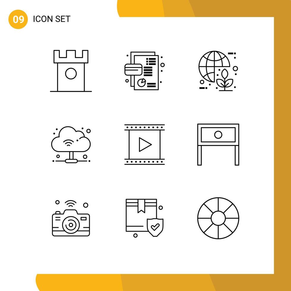 Pack of 9 creative Outlines of wifi cloud debit energy green Editable Vector Design Elements