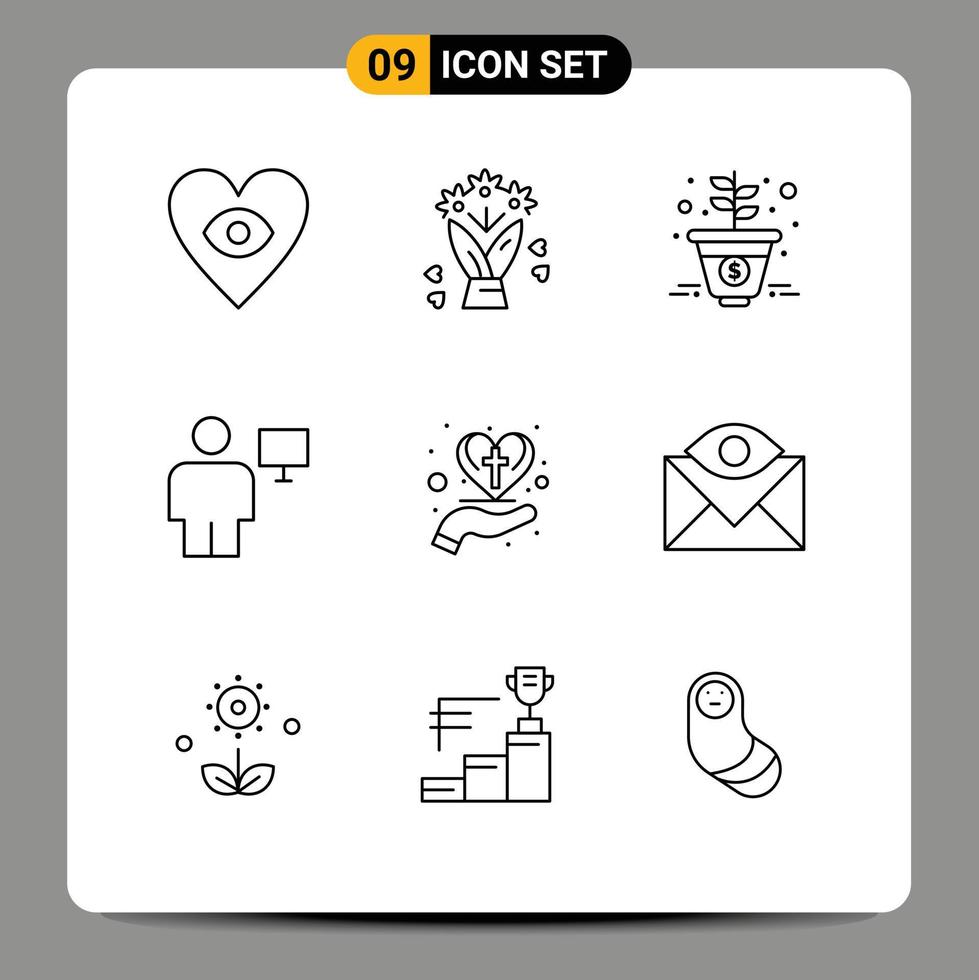 9 Outline concept for Websites Mobile and Apps celebration hand marketing screen computer Editable Vector Design Elements