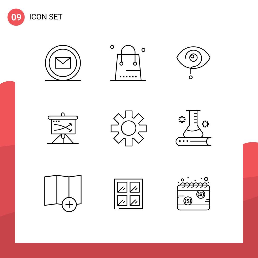 Group of 9 Modern Outlines Set for planning business shopping strategic knowledge Editable Vector Design Elements