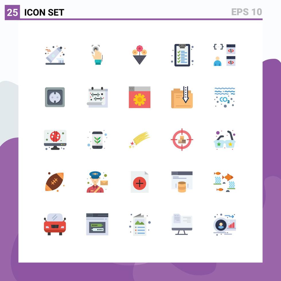 Group of 25 Modern Flat Colors Set for coding app scanner learning checklist Editable Vector Design Elements