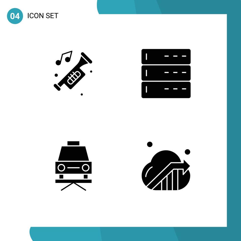 Set of 4 Vector Solid Glyphs on Grid for accessories car noise data repair Editable Vector Design Elements