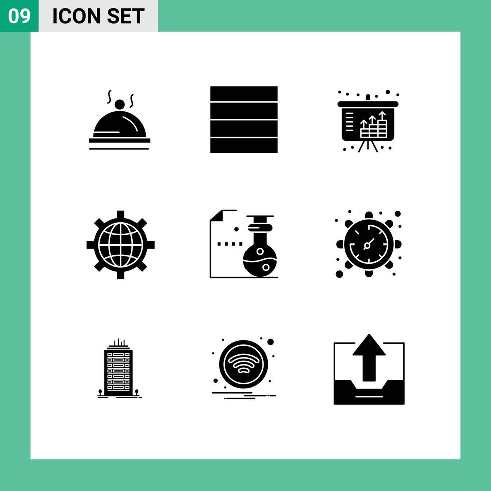 Editable Vector Line Pack of 9 Simple Solid Glyphs of science flasks income chemistry preference Editable Vector Design Elements