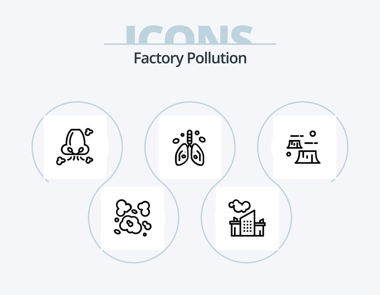 Factory Pollution Line Icon Pack 5 Icon Design. garbage. burn. oil. pm pollution. dust vector