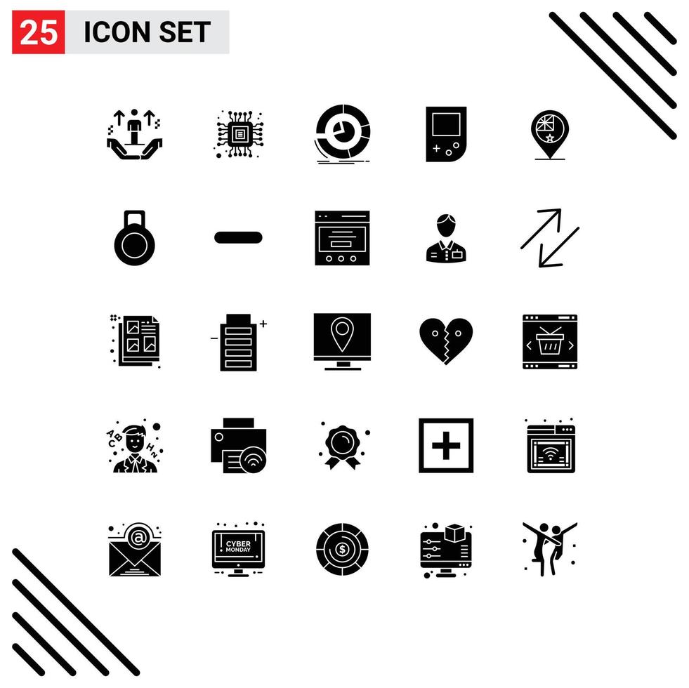 Universal Icon Symbols Group of 25 Modern Solid Glyphs of country gameboy analysis device pie chart Editable Vector Design Elements