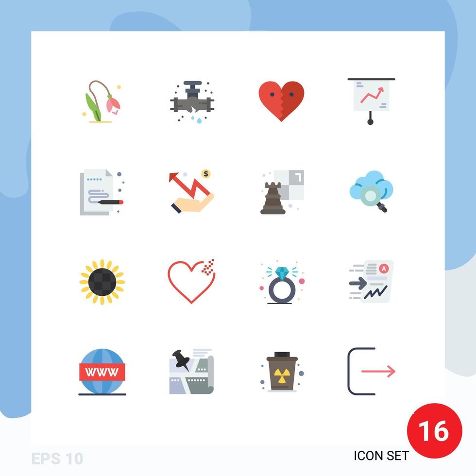 User Interface Pack of 16 Basic Flat Colors of presentation finance heart chart broken Editable Pack of Creative Vector Design Elements
