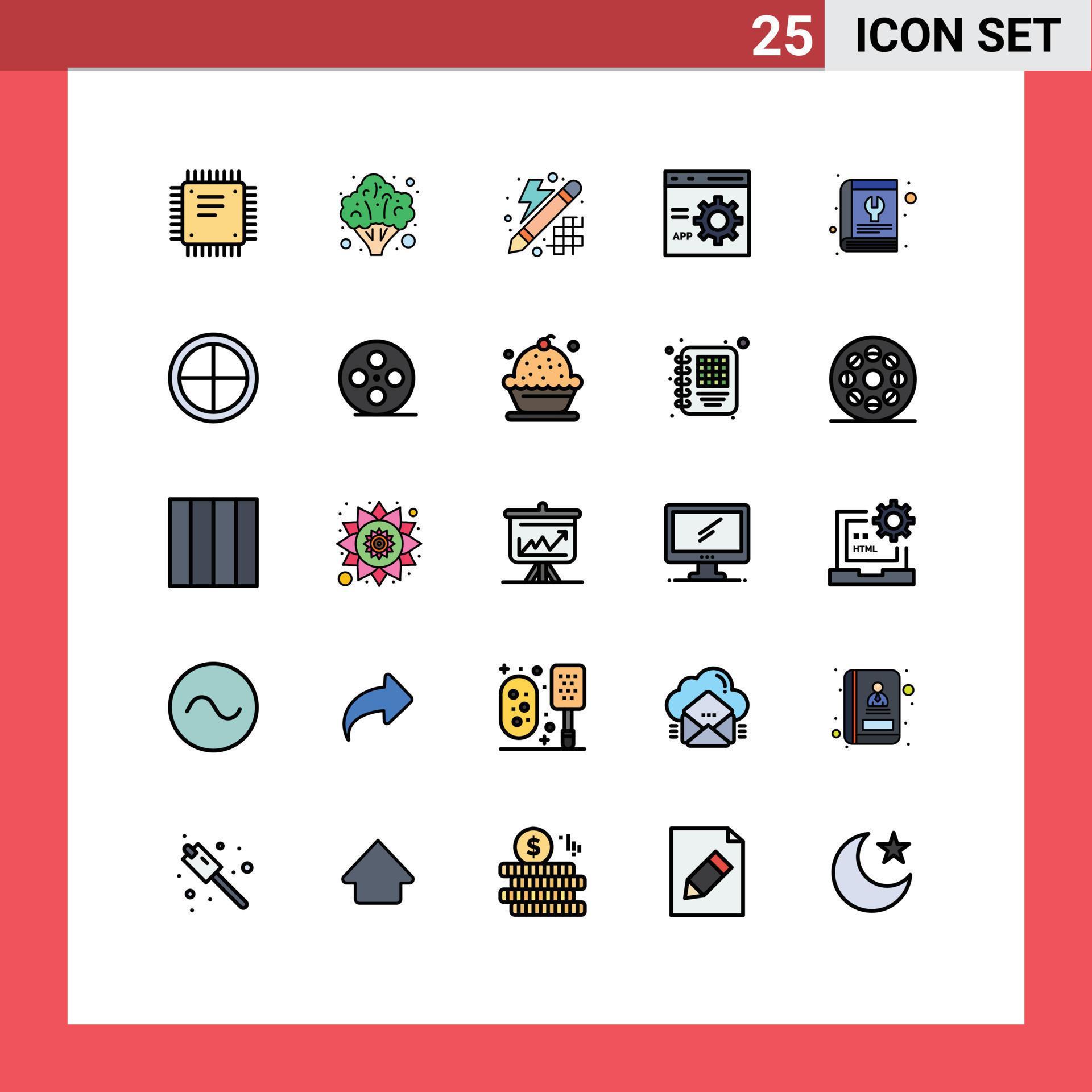 Pictogram Set of 25 Simple Filled line Flat Colors of programming ...