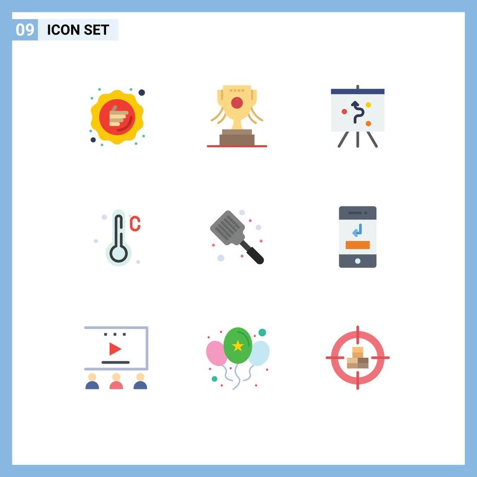 Universal Icon Symbols Group of 9 Modern Flat Colors of flipper baking board baked thermometer Editable Vector Design Elements