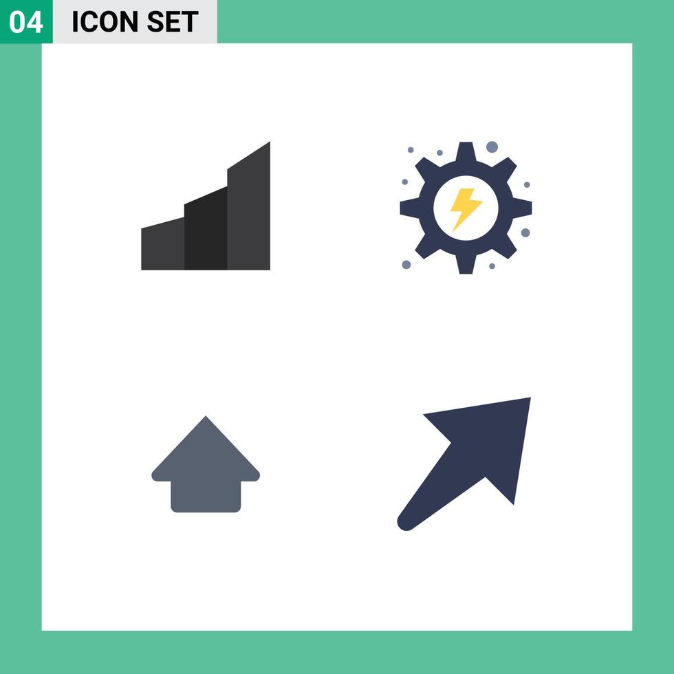 4 Thematic Vector Flat Icons and Editable Symbols of apartments gear modern building energy up Editable Vector Design Elements