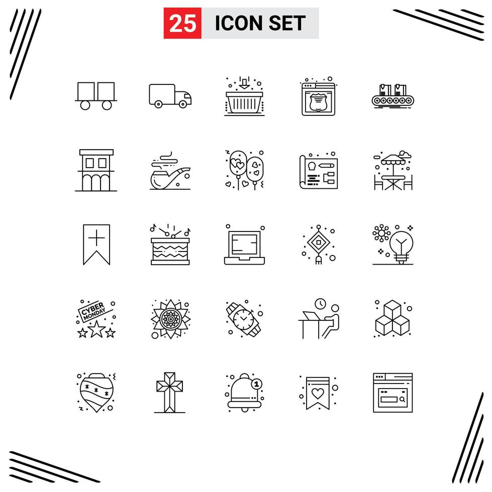 25 User Interface Line Pack of modern Signs and Symbols of belt service truck security marketing Editable Vector Design Elements