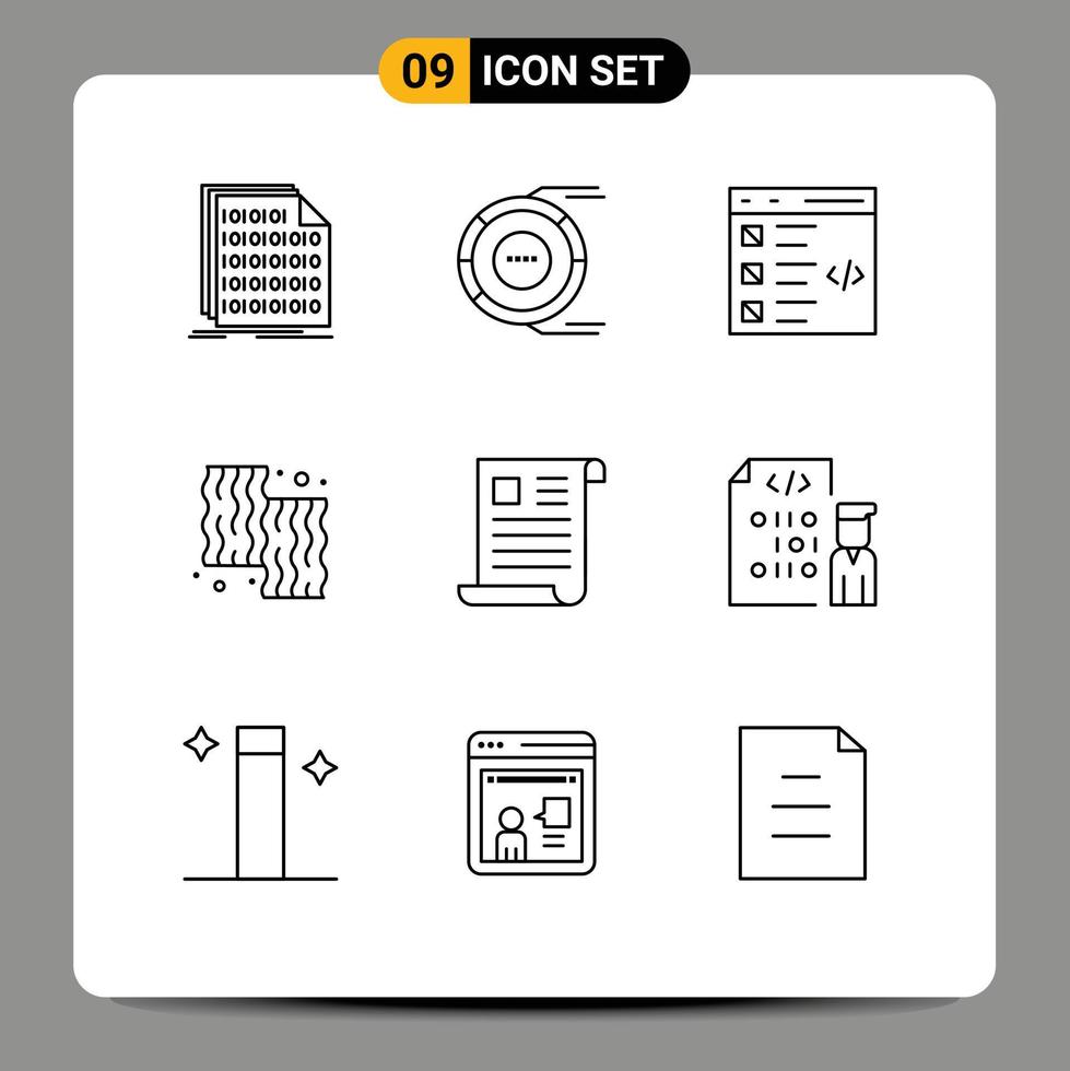 Modern Set of 9 Outlines and symbols such as cooking animal estimation list develop Editable Vector Design Elements