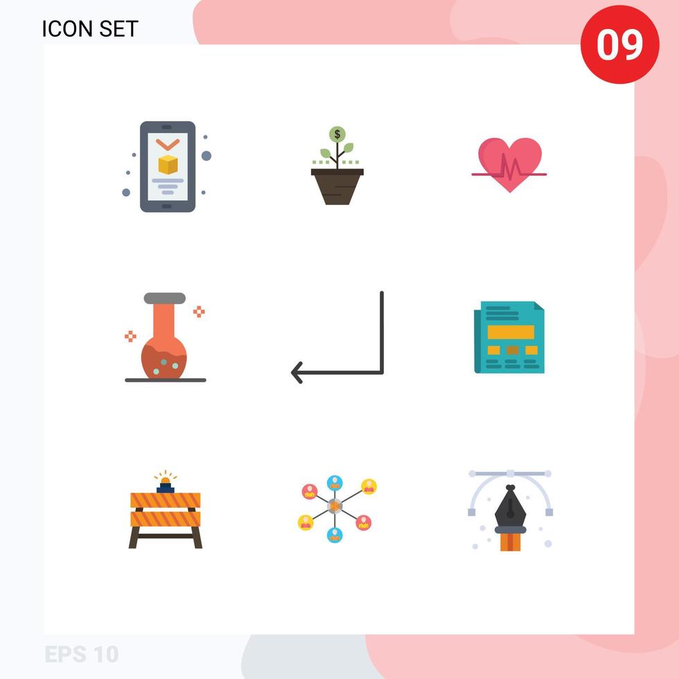 Pictogram Set of 9 Simple Flat Colors of biology analysis growing pulse heart Editable Vector Design Elements