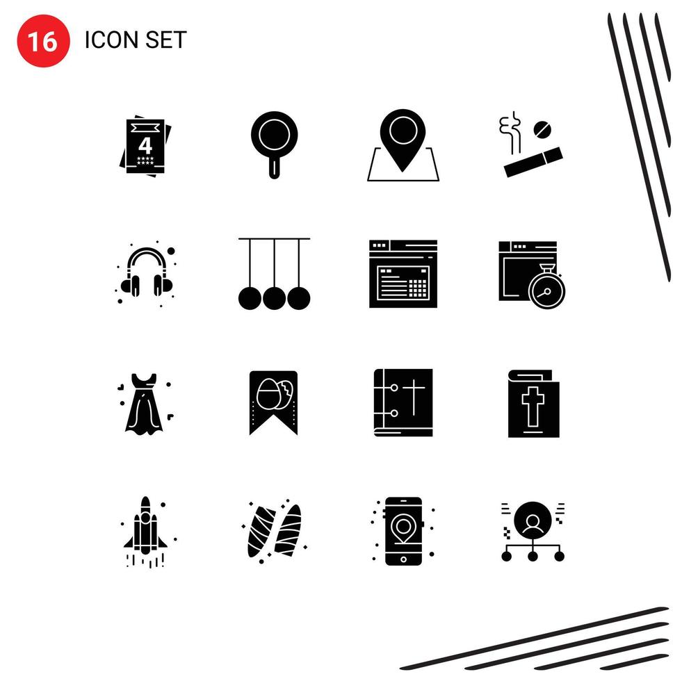 User Interface Pack of 16 Basic Solid Glyphs of rings competition pin support headset Editable Vector Design Elements