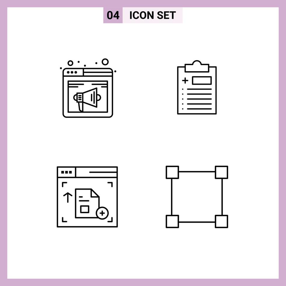 4 Universal Line Signs Symbols of browser interface speaker clipboard webpage Editable Vector Design Elements