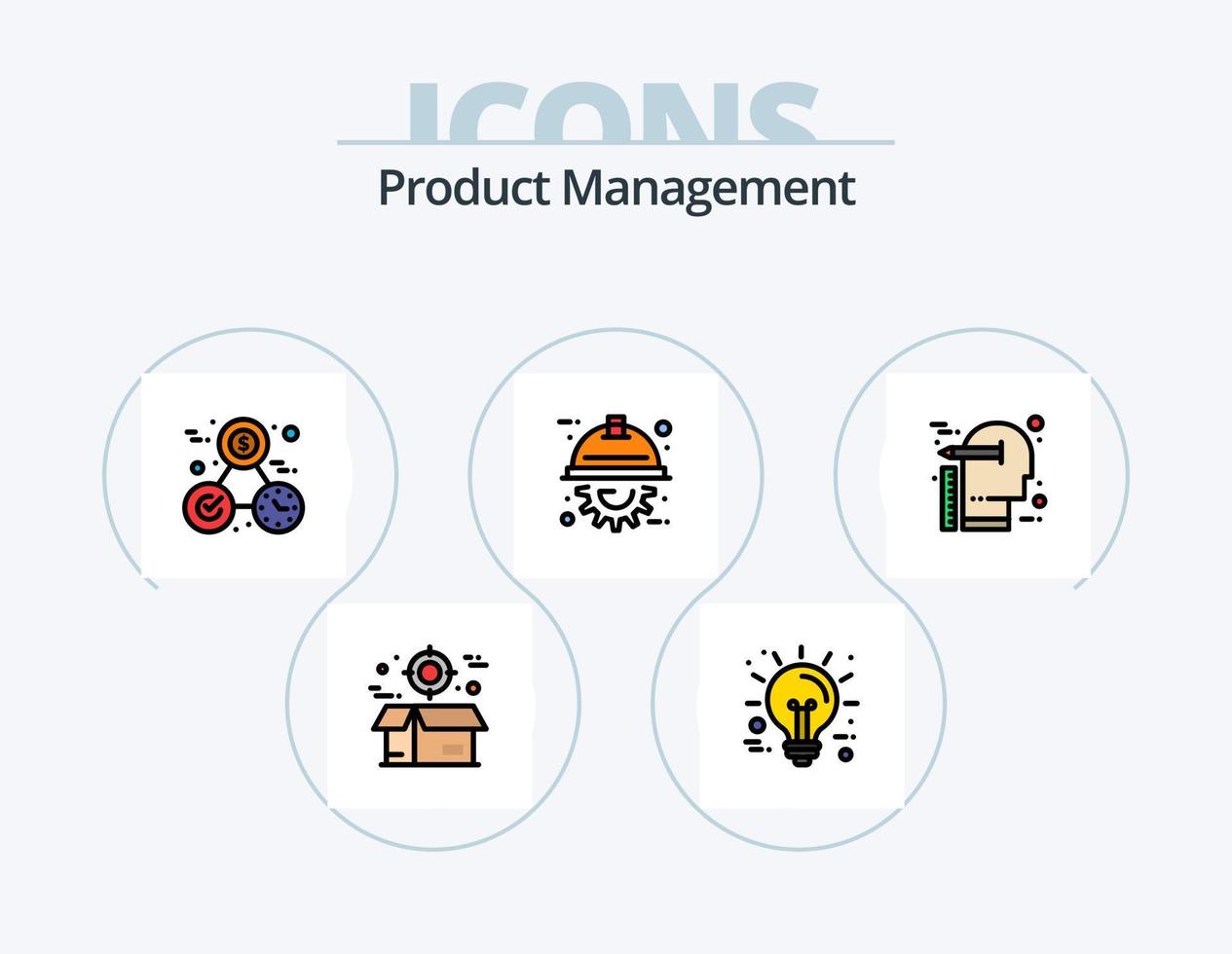 producto administración línea lleno icono paquete 5 5 icono diseño. caja. pique. audiencia. melé. ágil vector