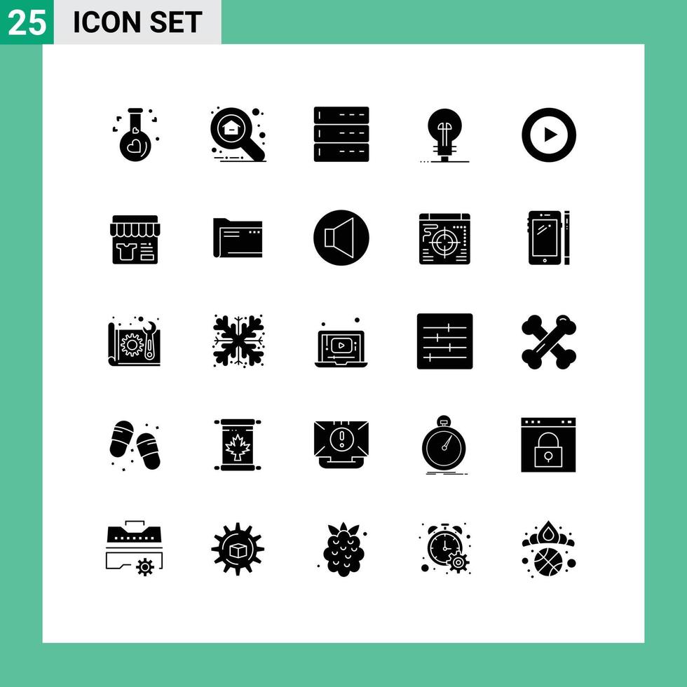 25 Universal Solid Glyphs Set for Web and Mobile Applications play product admin management business Editable Vector Design Elements