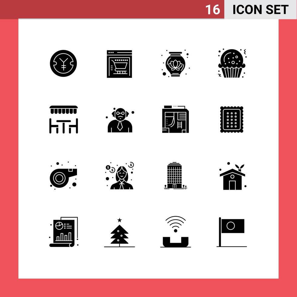 Set of 16 Modern UI Icons Symbols Signs for school eat lotus dinner sugar Editable Vector Design Elements