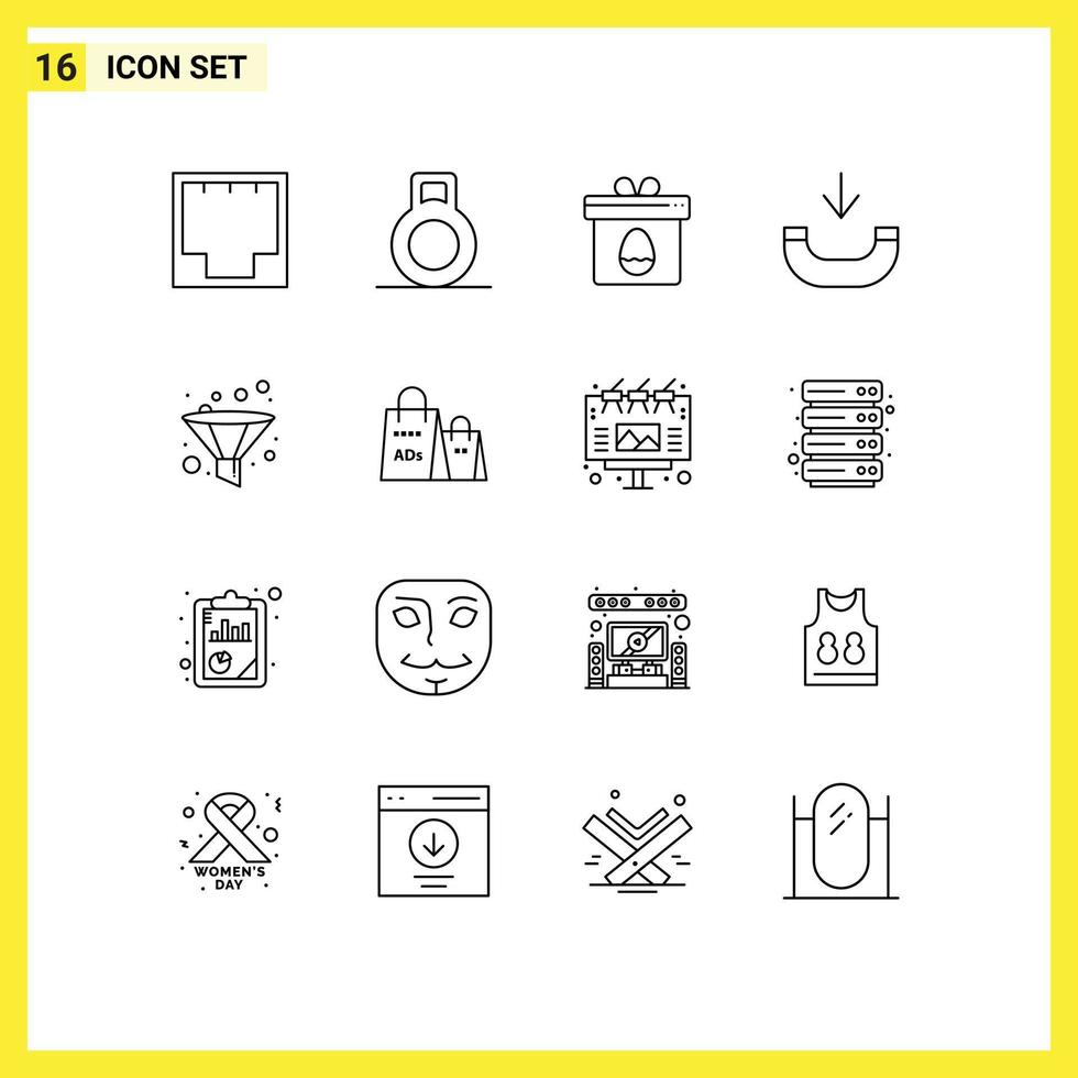 Set of 16 Modern UI Icons Symbols Signs for bag funnel egg filter phone Editable Vector Design Elements