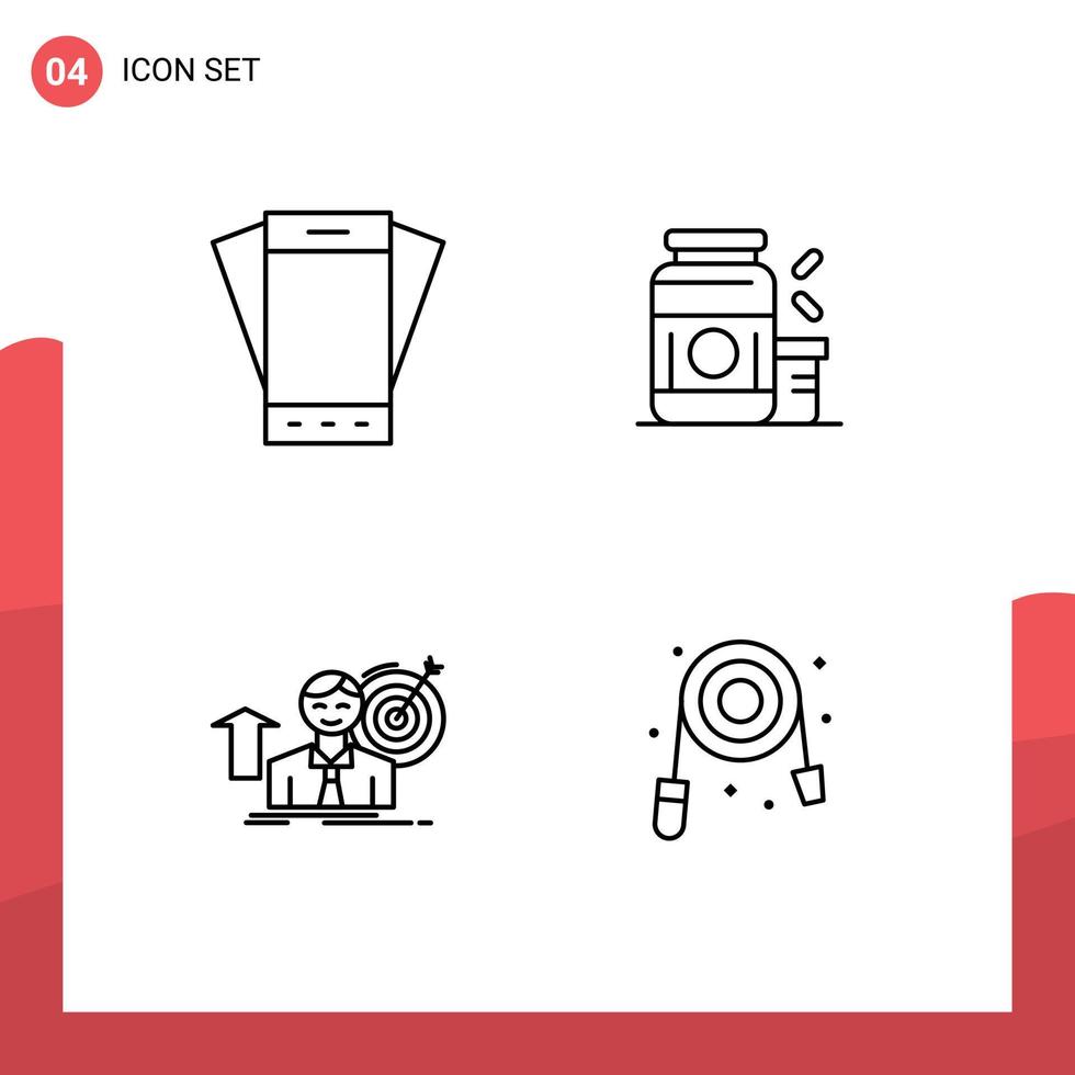 Mobile Interface Line Set of 4 Pictograms of device supplement smartphone gainer user Editable Vector Design Elements