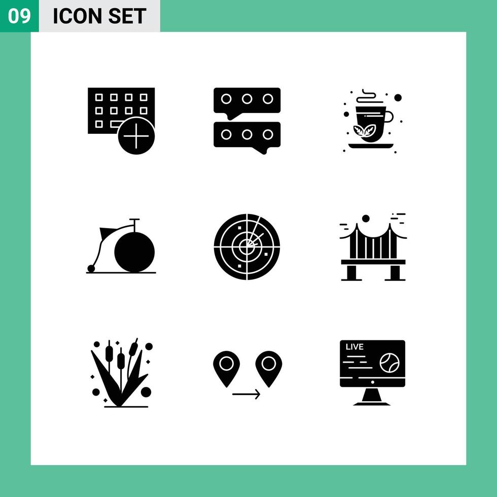 9 Universal Solid Glyph Signs Symbols of signaling area green tea wheel transport Editable Vector Design Elements