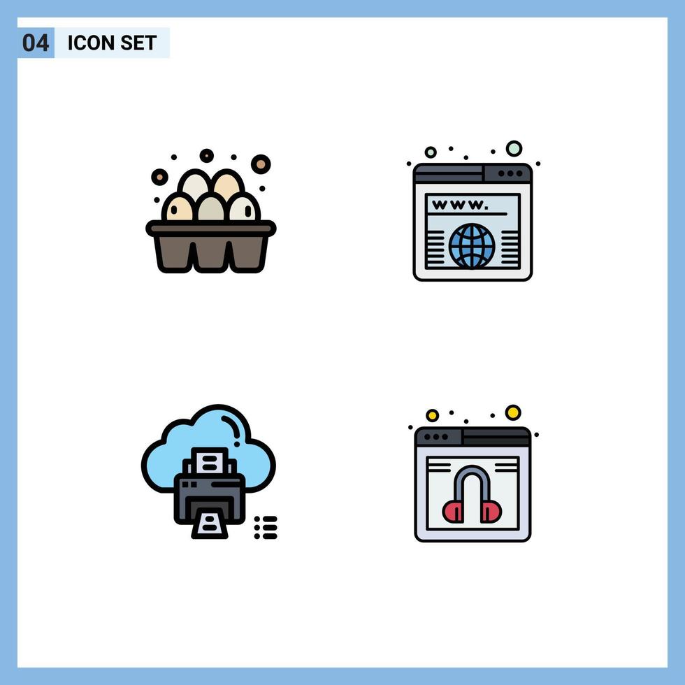 4 Filledline Flat Color concept for Websites Mobile and Apps egg data supermarket url printer Editable Vector Design Elements