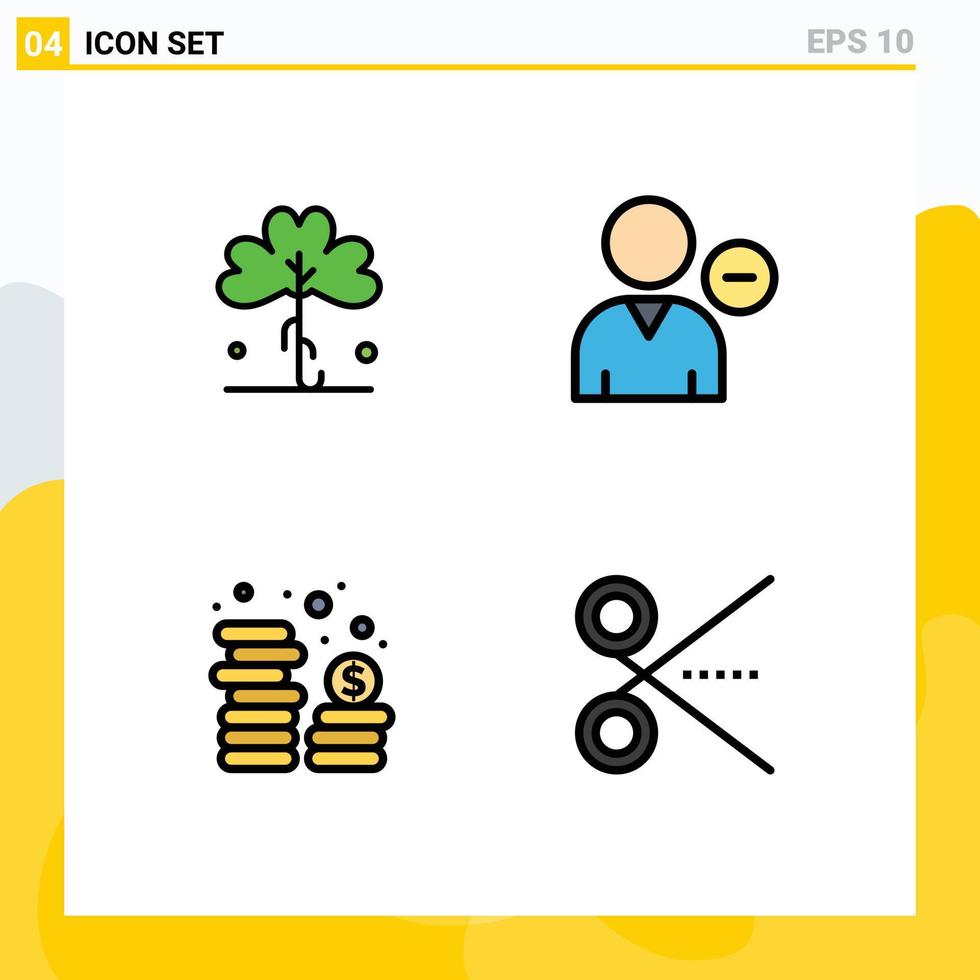 4 4 línea de relleno plano color concepto para sitios web móvil y aplicaciones trébol usuario irlandesa humano monedas editable vector diseño elementos