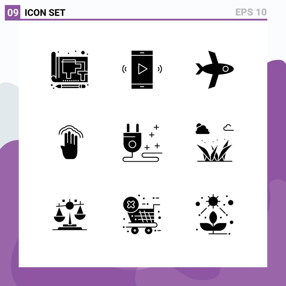 Set of 9 Modern UI Icons Symbols Signs for plug interface speaker gestures fingers Editable Vector Design Elements