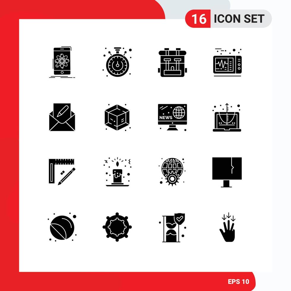 16 Creative Icons Modern Signs and Symbols of email compose back pack medical electrocardiogram Editable Vector Design Elements