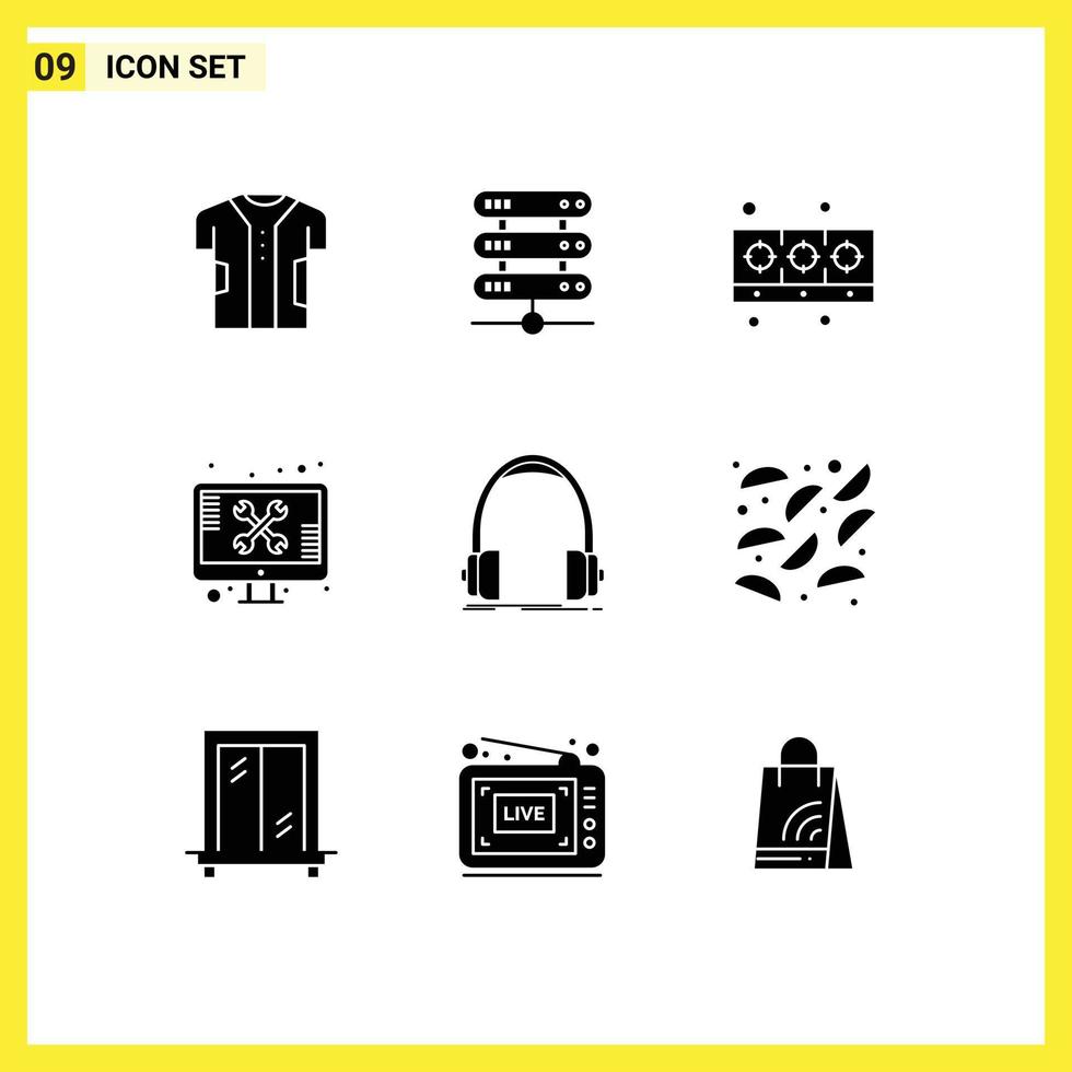 Modern Set of 9 Solid Glyphs Pictograph of tools support storage screen kitchen Editable Vector Design Elements
