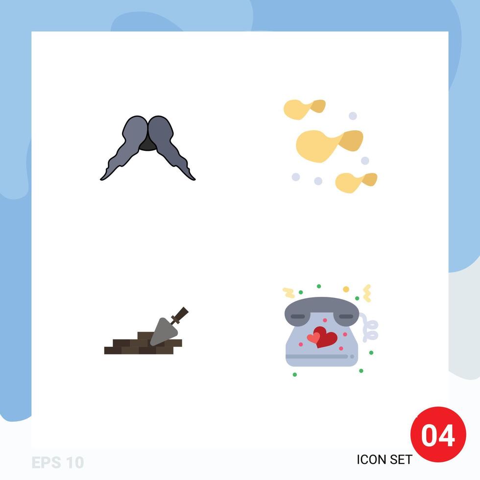 Group of 4 Modern Flat Icons Set for moustache mason male food trovel Editable Vector Design Elements