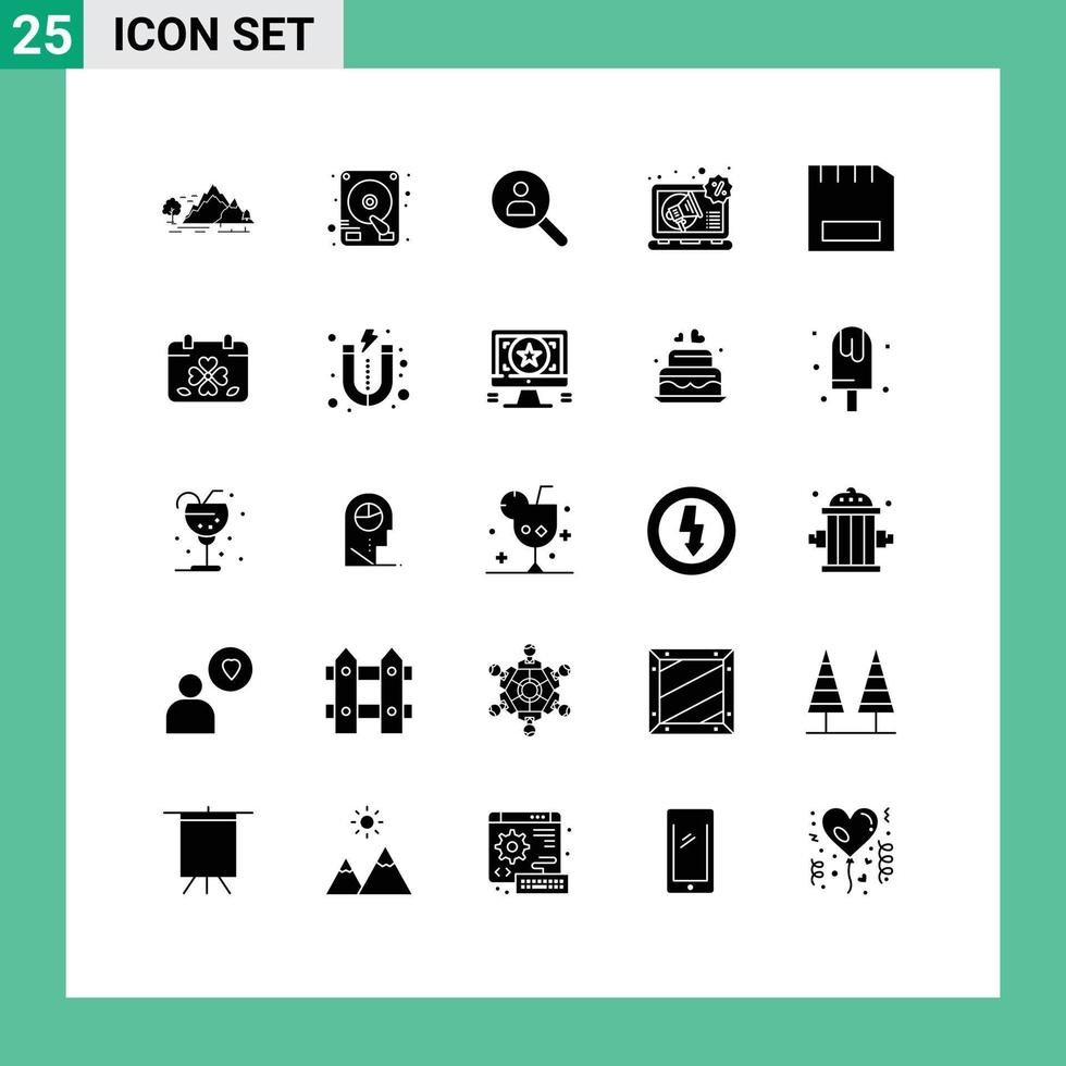 Group of 25 Solid Glyphs Signs and Symbols for card marketing browse digital search Editable Vector Design Elements