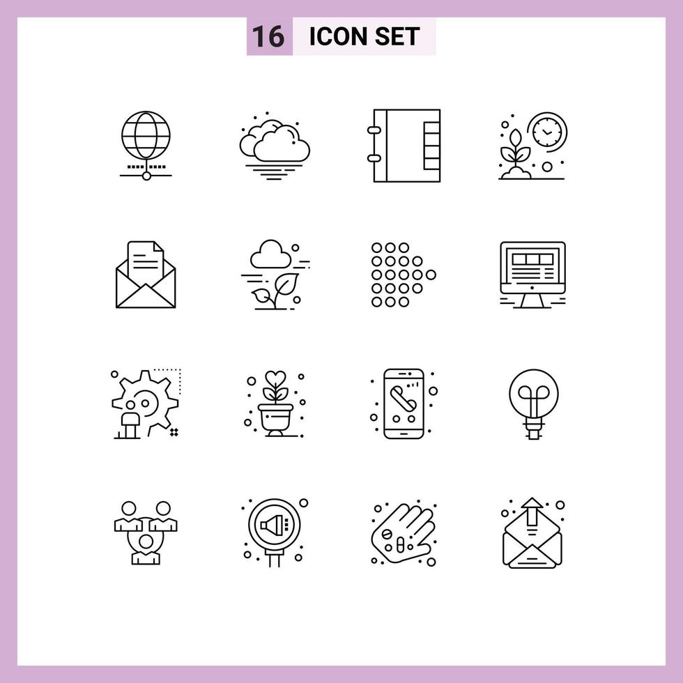 Group of 16 Modern Outlines Set for office text folder smart garden Editable Vector Design Elements