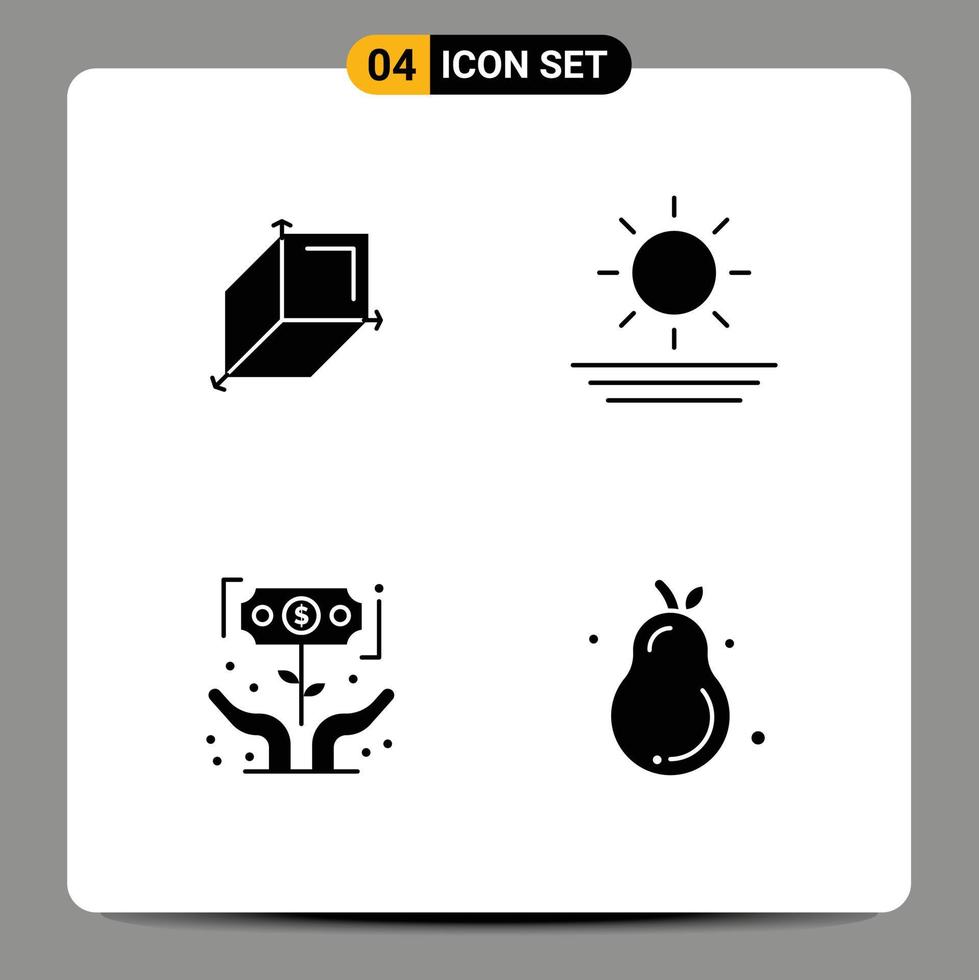 Modern Set of 4 Solid Glyphs and symbols such as box investor beach finance alligator pear Editable Vector Design Elements