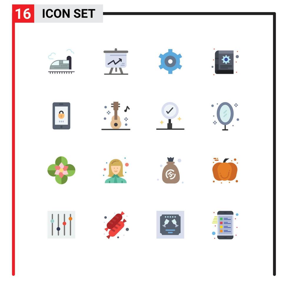 Set of 16 Modern UI Icons Symbols Signs for mobile encryption gear notes content Editable Pack of Creative Vector Design Elements