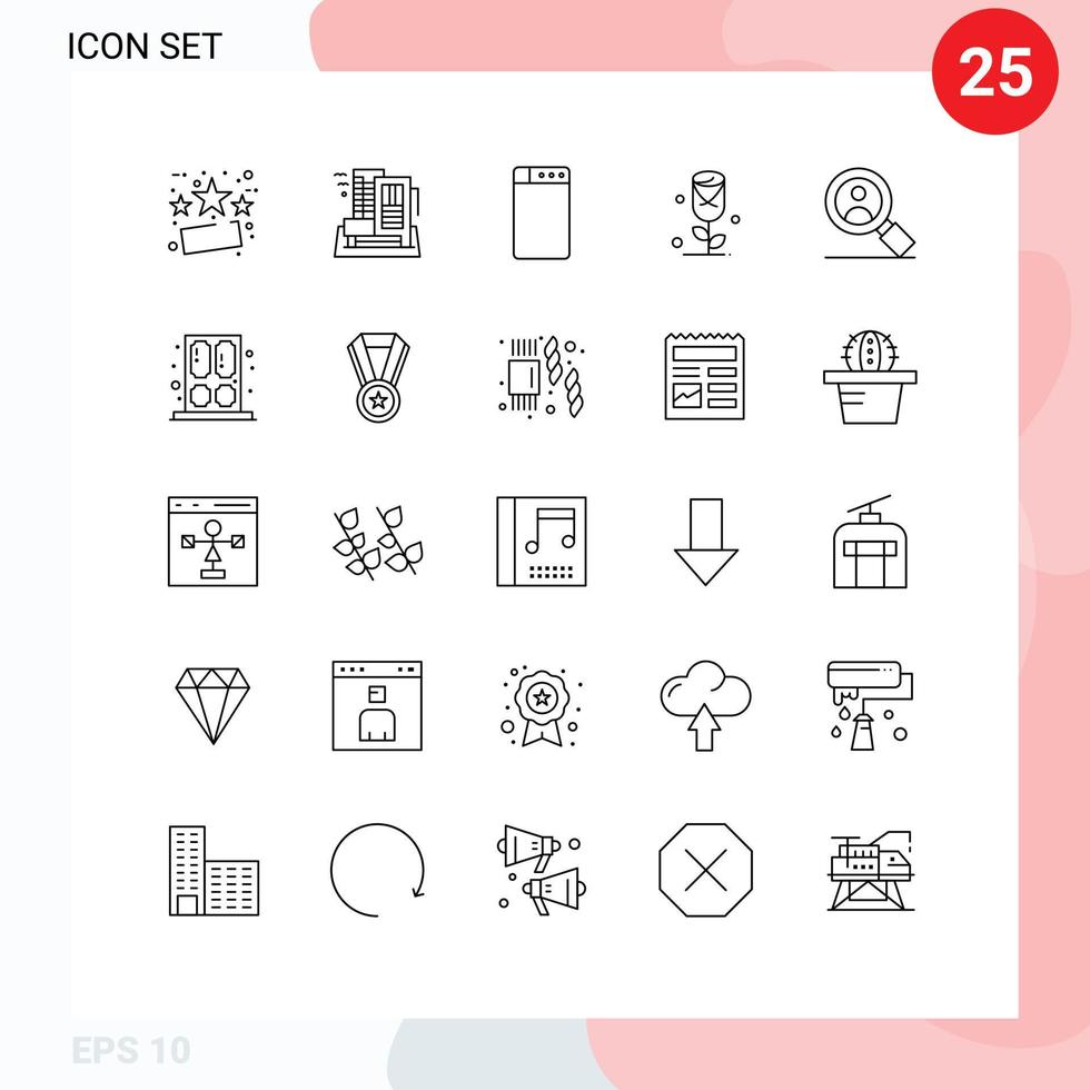 Pictogram Set of 25 Simple Lines of door research appartment search rose Editable Vector Design Elements