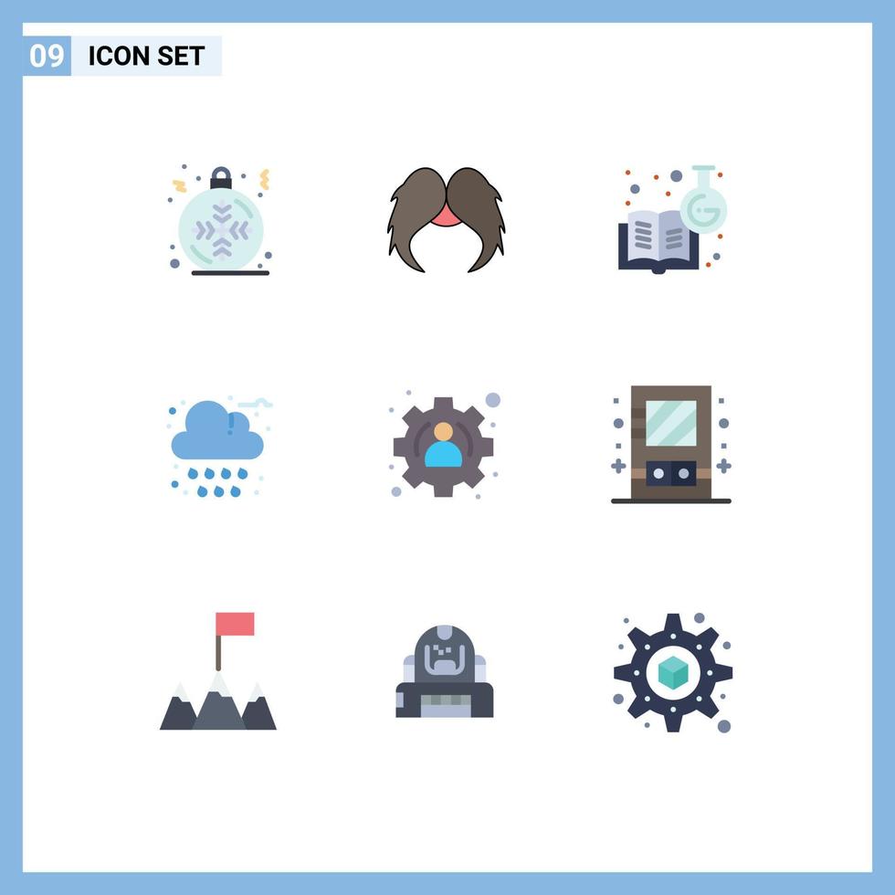 Mobile Interface Flat Color Set of 9 Pictograms of management rain men cloud learning chemistry Editable Vector Design Elements