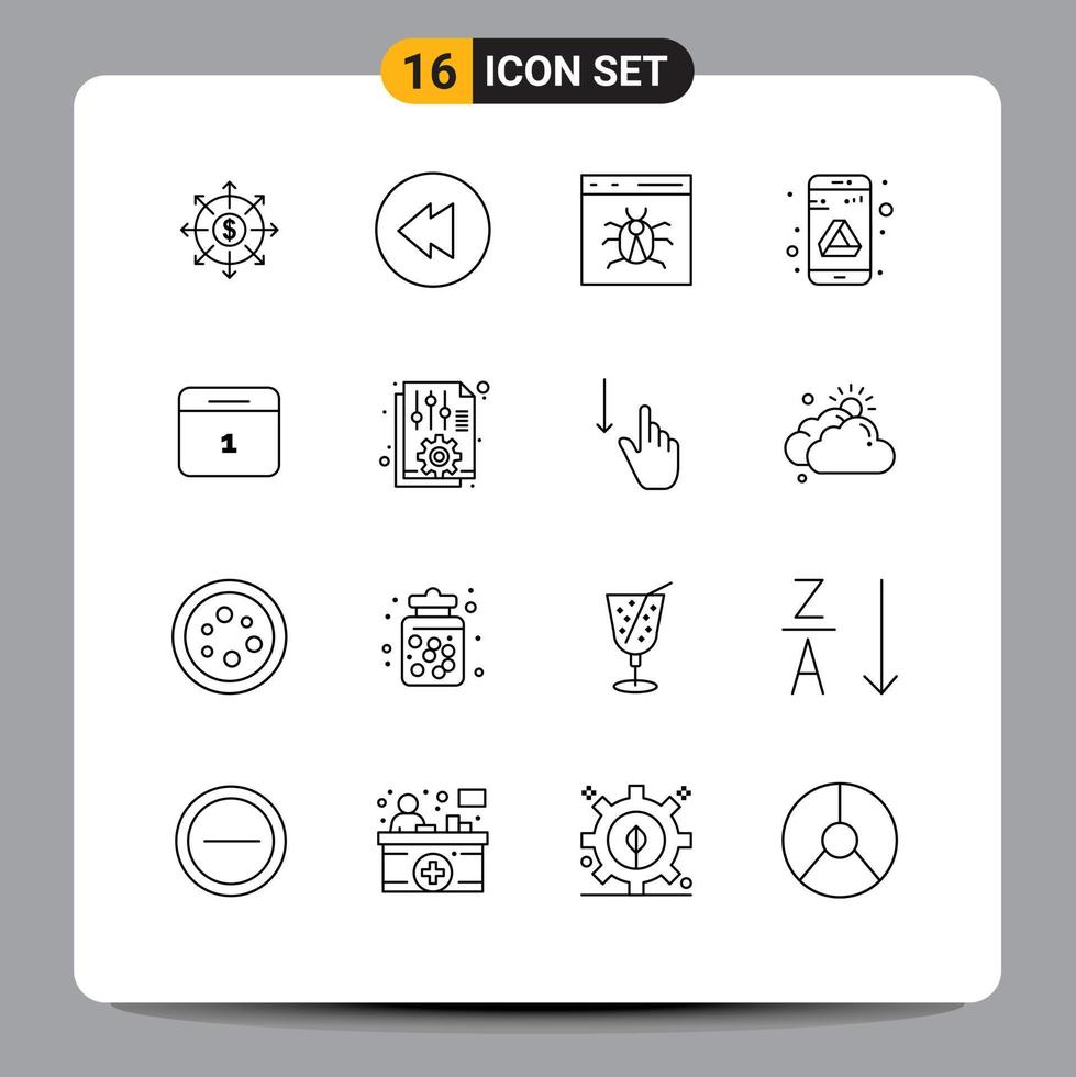 Universal Icon Symbols Group of 16 Modern Outlines of month calender bug storage drive Editable Vector Design Elements