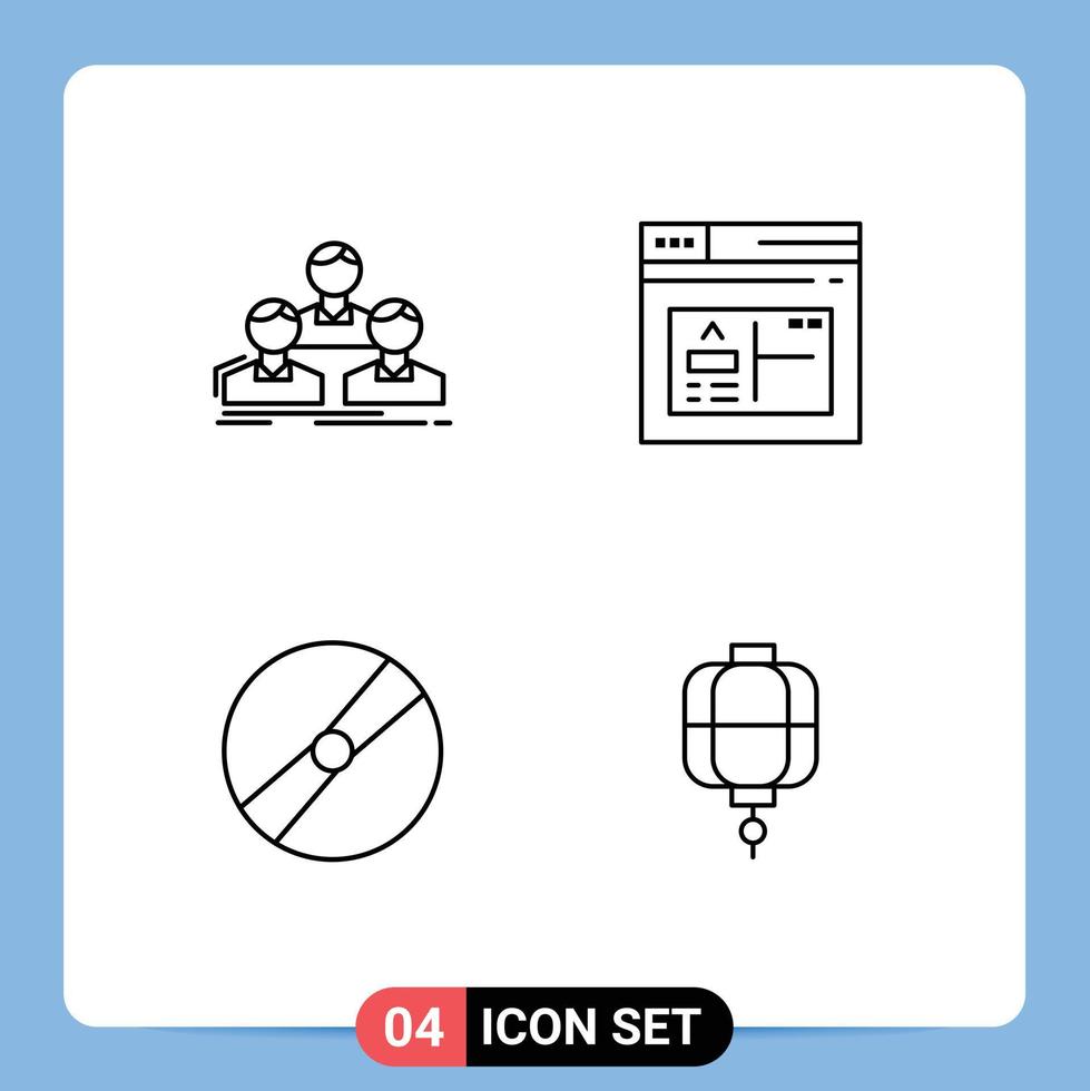 paquete de 4 4 moderno línea de relleno plano colores señales y símbolos para web impresión medios de comunicación tal como empresa cine personas navegador película editable vector diseño elementos