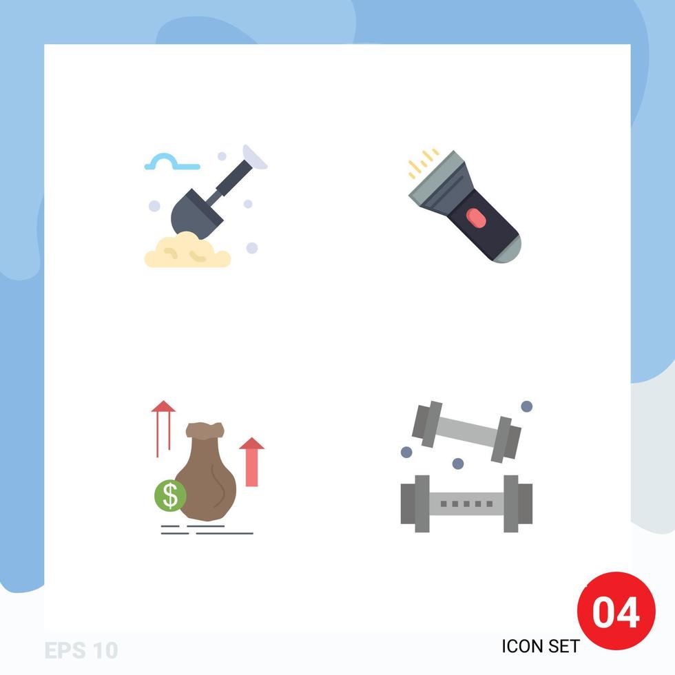 Pack of 4 Modern Flat Icons Signs and Symbols for Web Print Media such as spade bag plants torch growth Editable Vector Design Elements