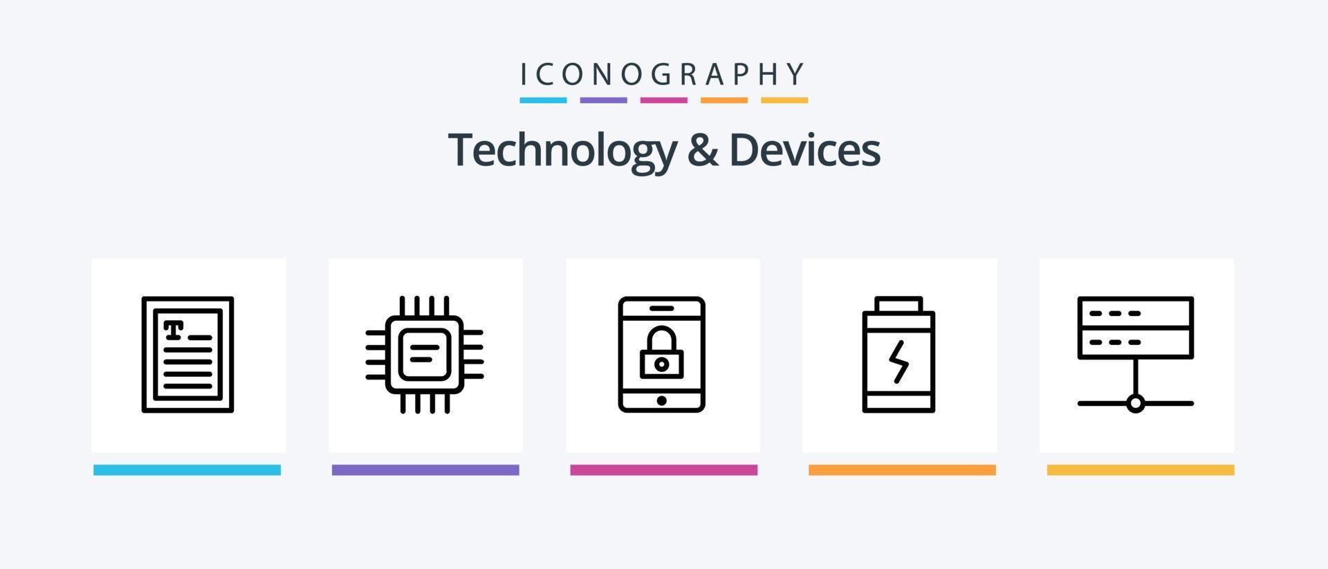 Devices Line 5 Icon Pack Including . website. server. laptop. video. Creative Icons Design vector