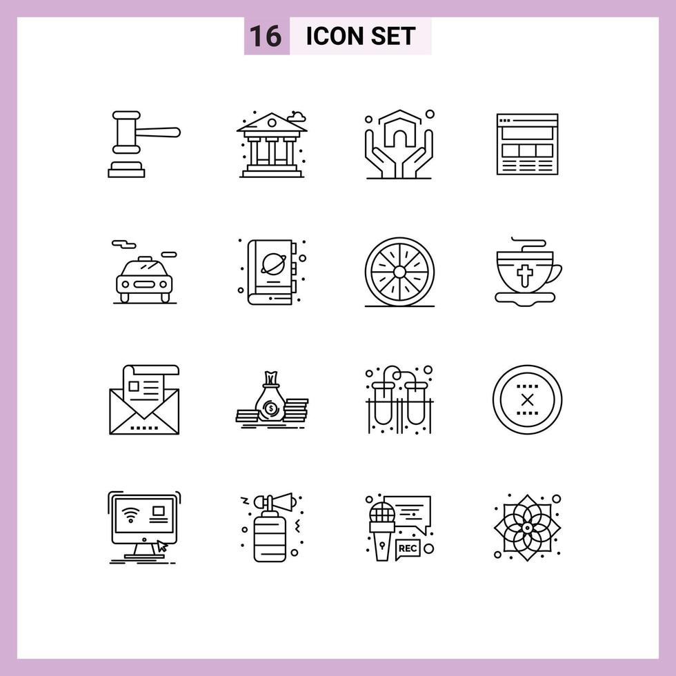 Pack of 16 creative Outlines of car web estate interface website Editable Vector Design Elements