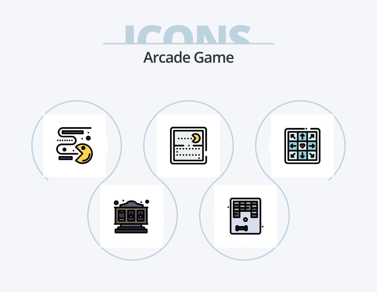 arcada línea lleno icono paquete 5 5 icono diseño. jugar. juegos. juego. ladrillo. divertido vector