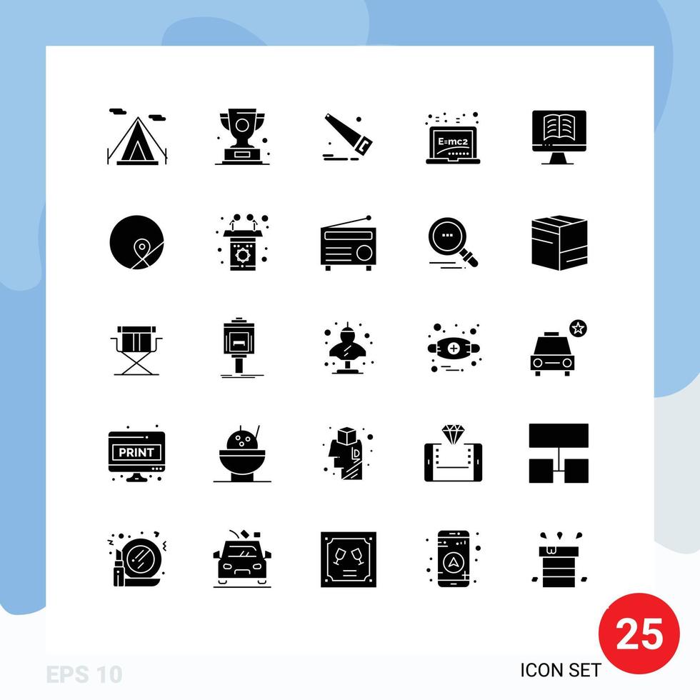 Universal Icon Symbols Group of 25 Modern Solid Glyphs of ontechnology computer saw formula board Editable Vector Design Elements