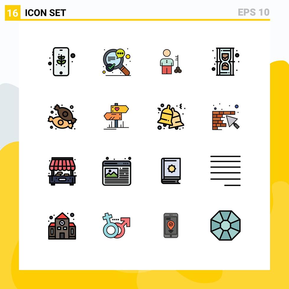 Modern Set of 16 Flat Color Filled Lines and symbols such as sand clock solution security person Editable Creative Vector Design Elements