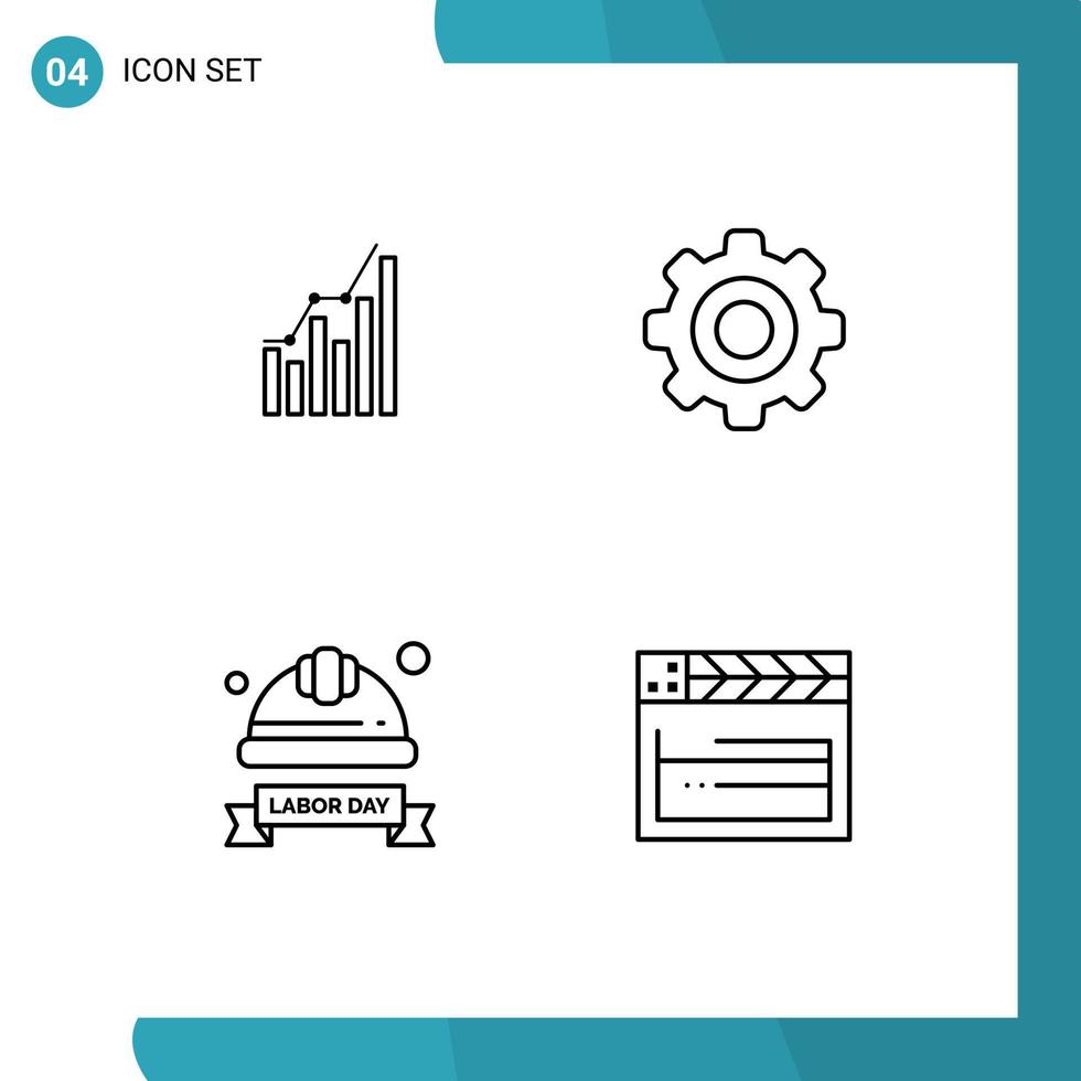 4 Universal Line Signs Symbols of graph gear diagram trends cap Editable Vector Design Elements