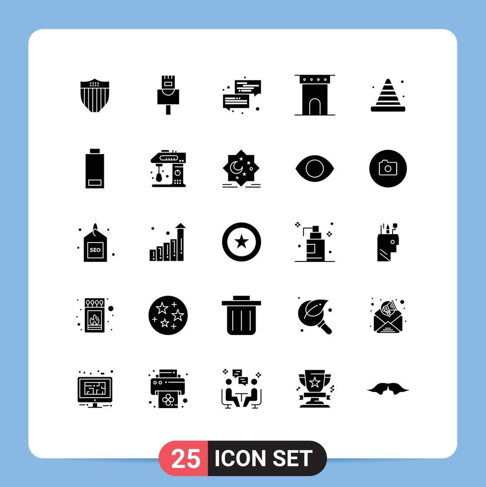 25 User Interface Solid Glyph Pack of modern Signs and Symbols of bumper monument dialogue historic architecture Editable Vector Design Elements