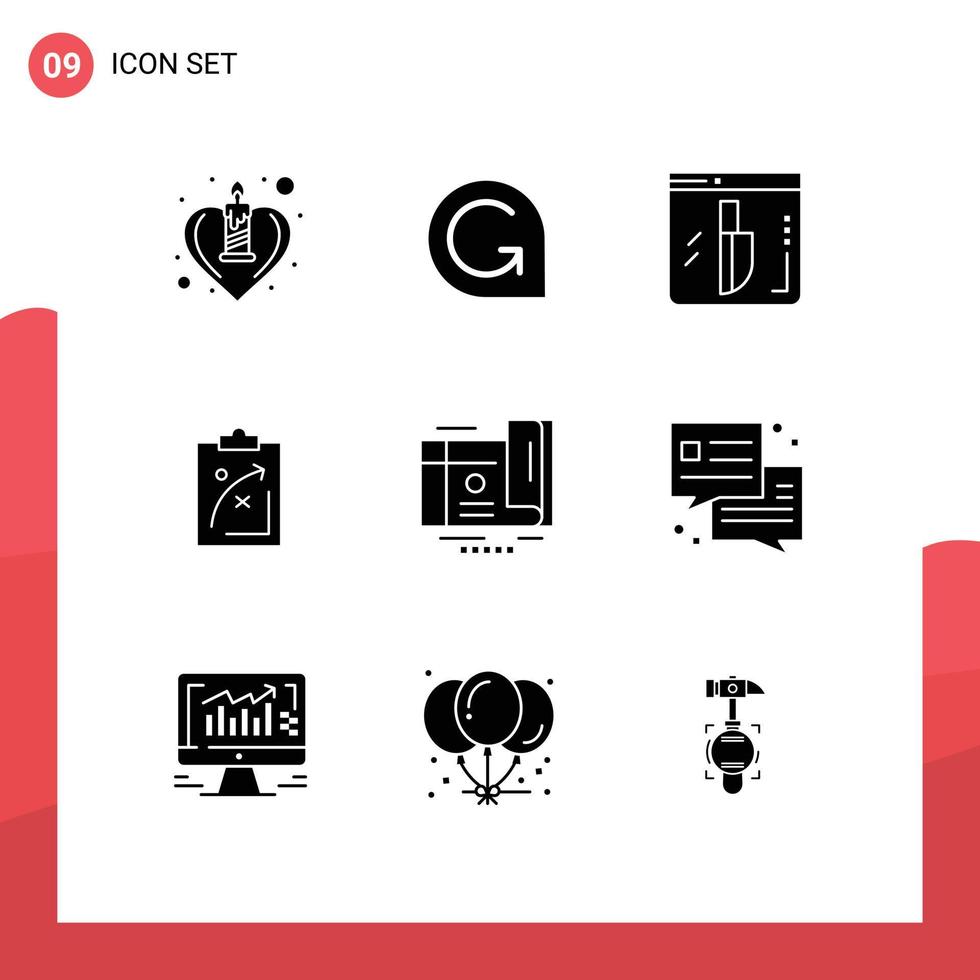 Pack of 9 creative Solid Glyphs of market tactics evidence strategy plan Editable Vector Design Elements